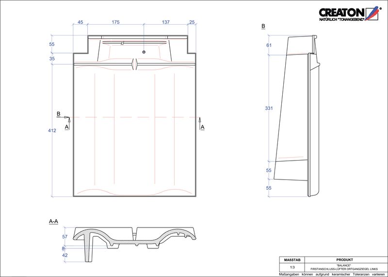 Prodotto file CAD BALANCE Esalatore raccordo colmo gronda di frontespizio sinistra FALOGL