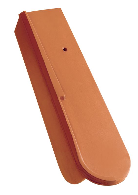 Tegola piana sassone 15,5 x 38 x 1,2 con 3 scanalature taglio a segmento d'arco gronda di frontespizio scorrevole con breve linguetta laterale ca. 5 cm a destra