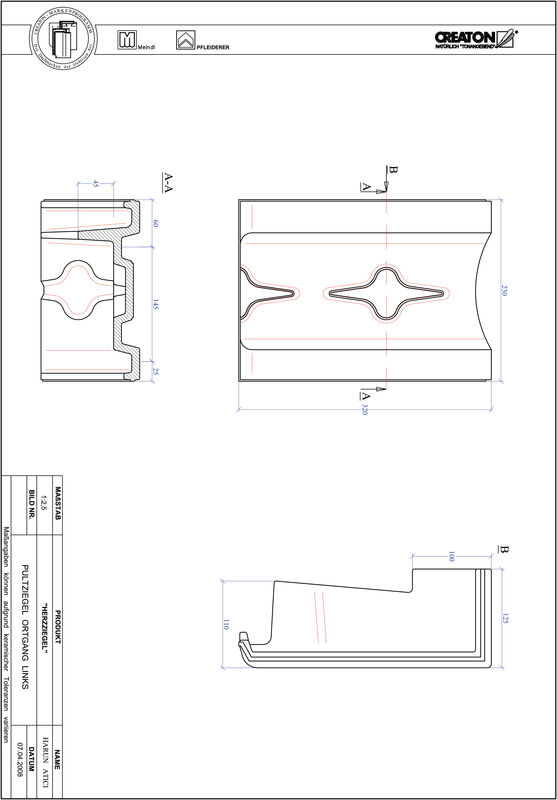 Prodotto file CAD HERZZIEGEL Tegola di testata gronda di frontespizio sinistra PULTOGL