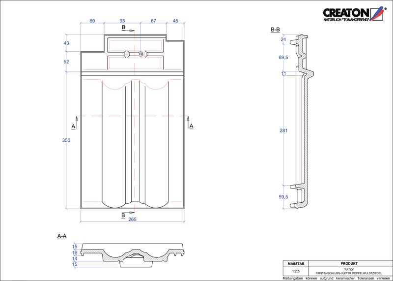 Prodotto file CAD RATIO Esalatore raccordo colmo tegola a doppia onda FALDWZ
