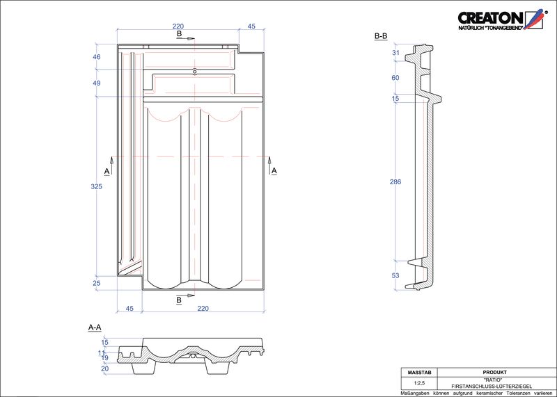 Prodotto file CAD RATIO Tegola raccordo colmo-aeratore FALZ