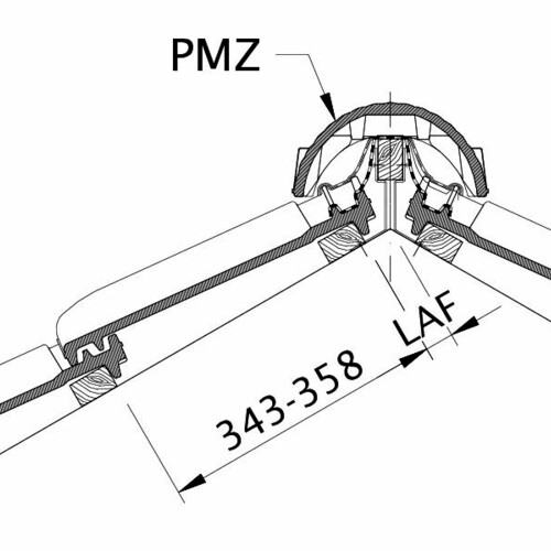 Disegno MZ3 distanza tra i listelli al punto di taglio colmo, distanza listelli colmo LAF