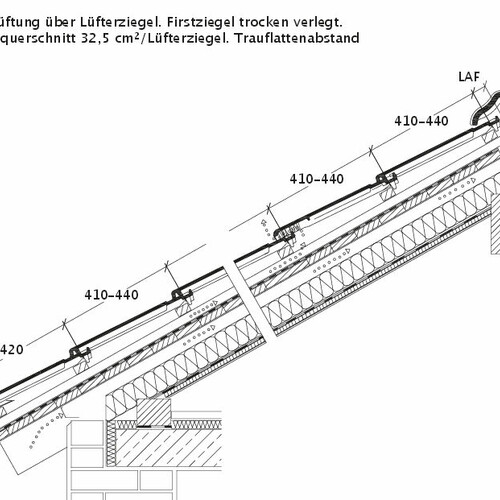 Disegno RAPIDO sezione trasversale tetto con tegola aeratore DQL
