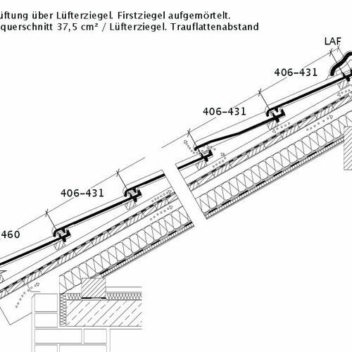 Disegno BALANCE sezione trasversale tetto con tegola aeratore DQL
