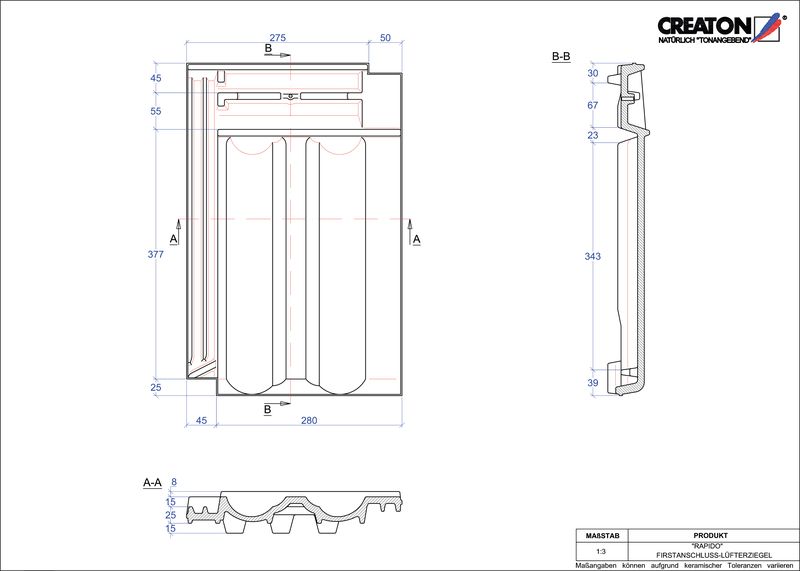 Prodotto file CAD RAPIDO Tegola raccordo colmo-aeratore FALZ