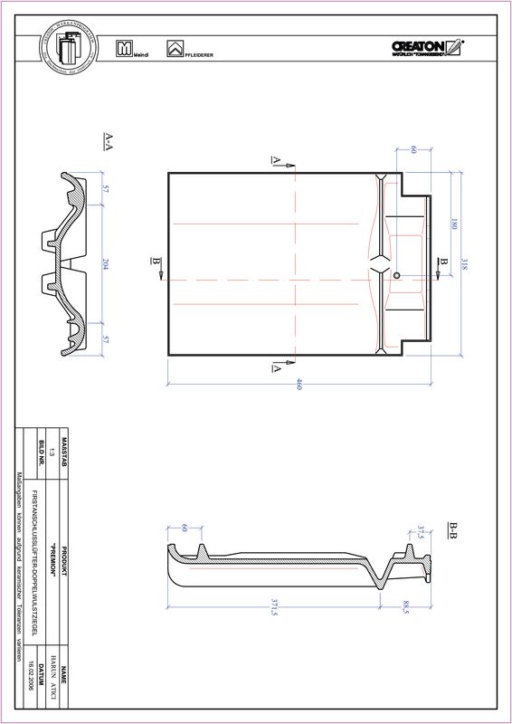 Prodotto file CAD PREMION Esalatore raccordo colmo tegola a doppia onda FALDWZ