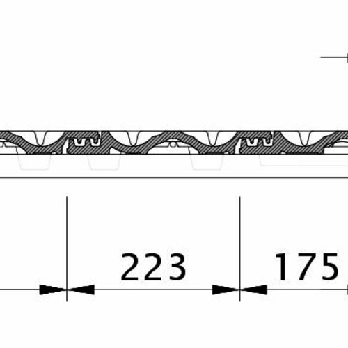 Disegno RATIO tegola laterale destra con tavola per gronda di frontespizio OBR