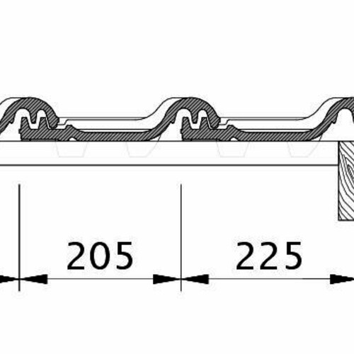 Disegno MZ3 gronda di frontespizio destra con lamiera laterale e tegola OFR