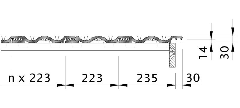 Disegno RATIO gronda di frontespizio destra con lamiera laterale e tegola OFR