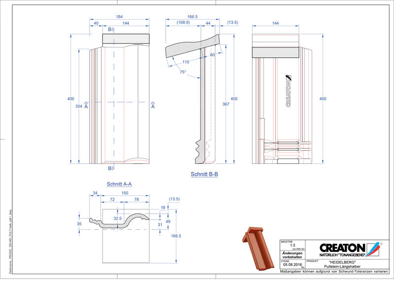 Prodotto file CAD HEIDELBERG Tegola di testata in cemento Pult-halb