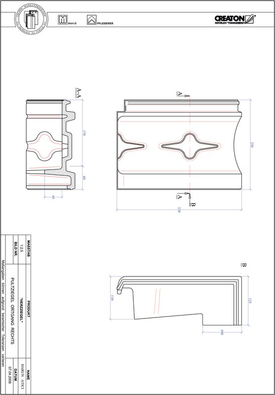 Prodotto file CAD HERZZIEGEL Tegola di testata gronda di frontespizio destra PULTOGR