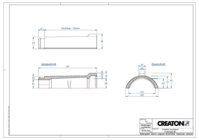 Disegno assortimento tegole di colmo e di displuvio BZ-Firstziegel